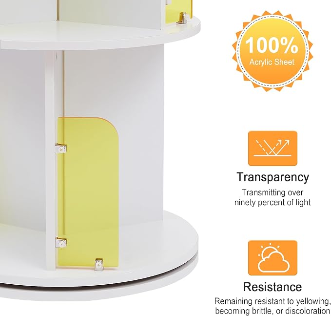 VECELO Rotating Bookshelf Tower, 360°Revolving Bookcase, Round Book Shelf - Image 6