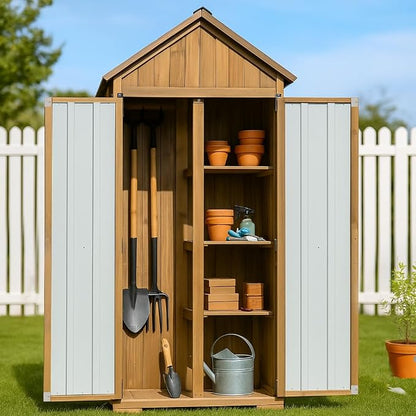 Ketive Outdoor Storage Cabinet, Wood & Metal Storage Shed - Image 8