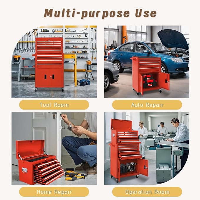 13-Drawer Double Doors Handle Rolling Tool Chest, 2 in 1 Detachable Rolling - Image 7