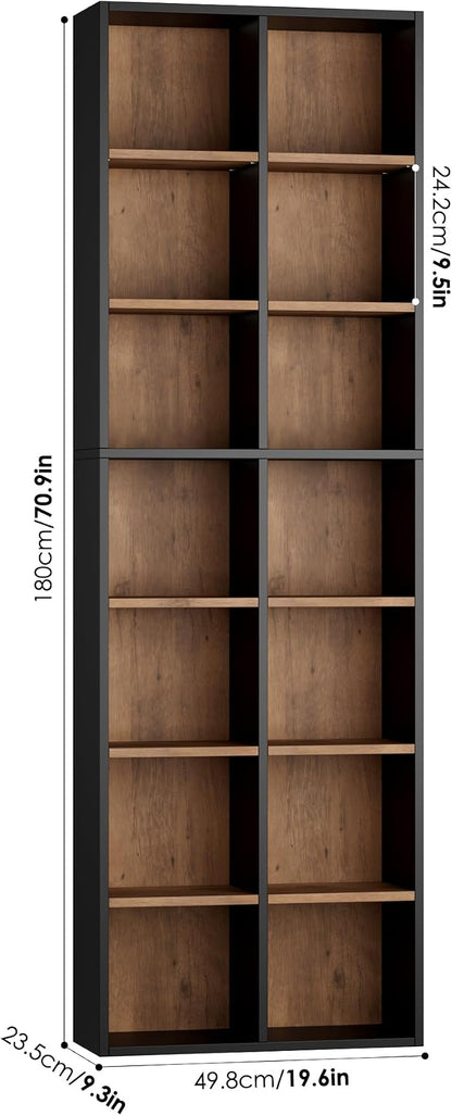 FOTOSOK Bookshelf Bookcase 7-Tier Narrow Bookshelf Tall CD Media Tower Rack | - Image 3