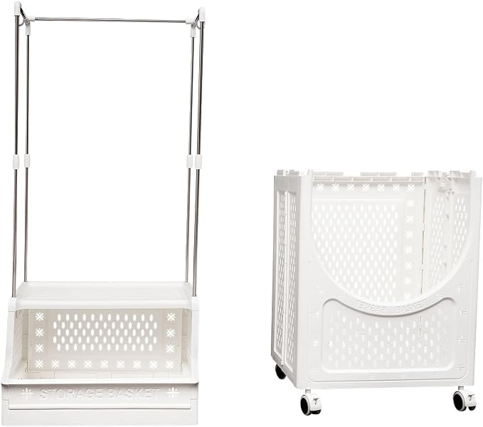 Rolling Laundry Hamper with Hanging Rod, 3-Tier Laundry Hamper Cart with 6 Hooks - Image 5