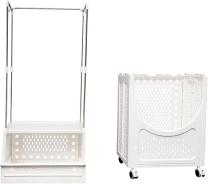 Rolling Laundry Hamper with Hanging Rod, 3-Tier Laundry Hamper Cart with 6 Hooks - Image 5