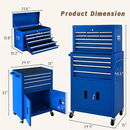 13-Drawer Double Doors Handle Rolling Tool Chest, 2 in 1 Detachable Rolling - Image 3