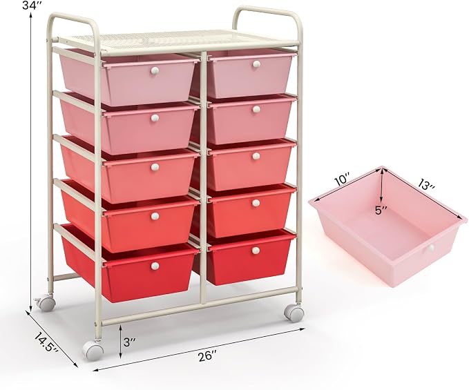 Giantex 10 Drawers Rolling Cart, Classroom Organizers, Storage Cart - Image 3