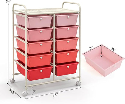 Giantex 10 Drawers Rolling Cart, Classroom Organizers, Storage Cart - Image 3