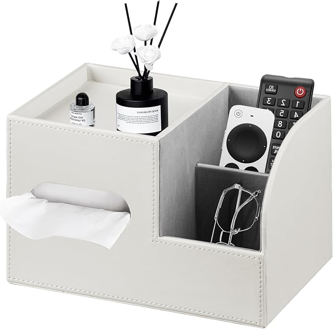 PU Leather Tissue Box Cover Square, Tissue Box Holder Organizer by YAPISHI