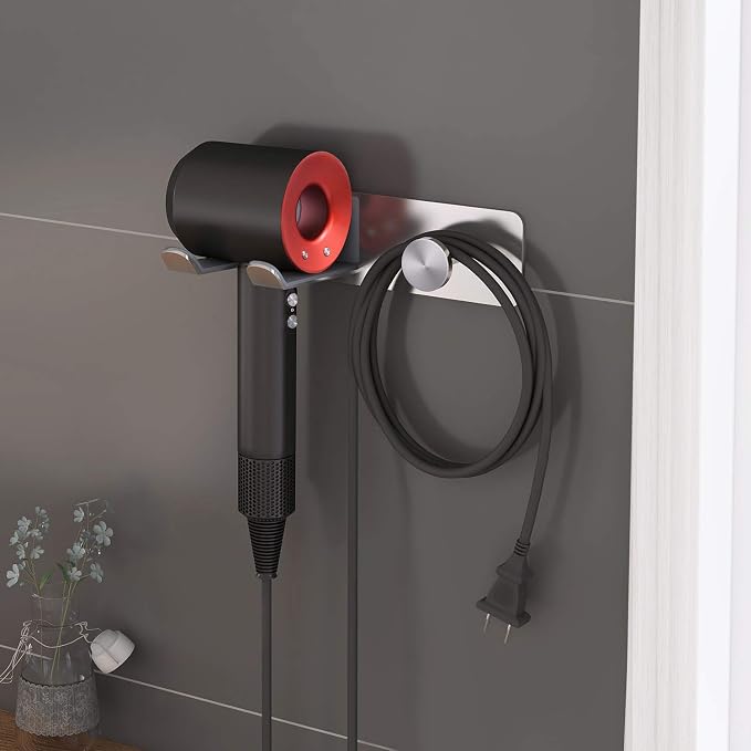 FLE Hair Dryer Holder Wall Mounted, Stainless Steel Self Adhesive Blow Dryer - Image 2
