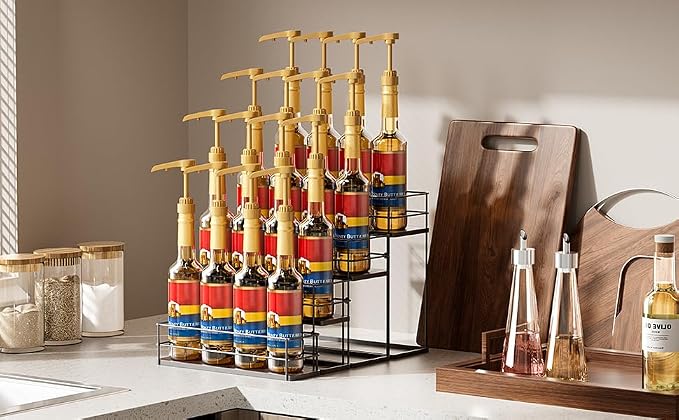 16 Bottle Capacity Coffee Syrup Organizer 4 Tier Coffee Syrup Stand Shelf - Image 6