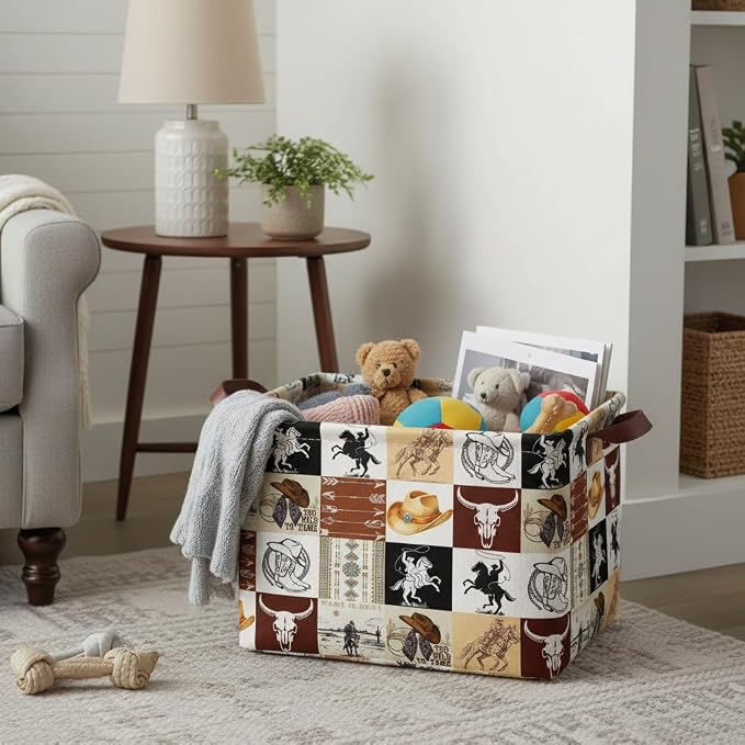 Western Cowboy Storage Basket Waterproof Canvas Toy Storage Bin Western Home - Image 5