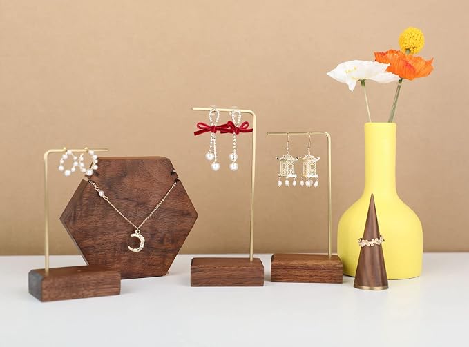 GemeShou 3pcs walnut wooden dangle earring stand holder, hoop earring displays - Image 5