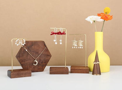 GemeShou 3pcs walnut wooden dangle earring stand holder, hoop earring displays - Image 5