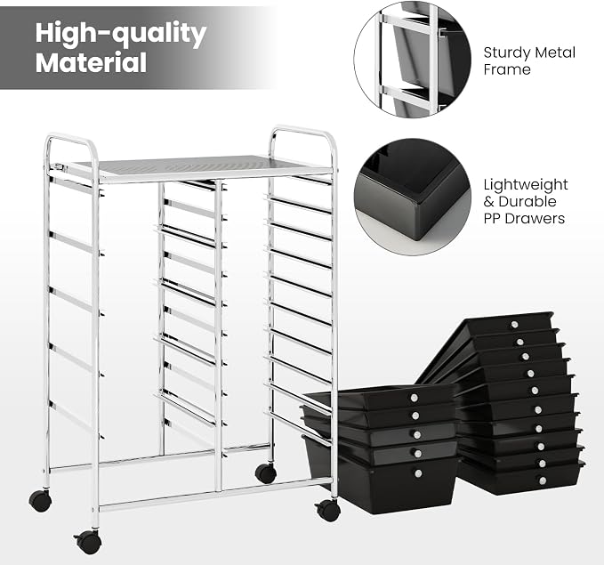 Giantex 15 Drawer Rolling Storage Cart Tools Scrapbook Paper Office School - Image 7