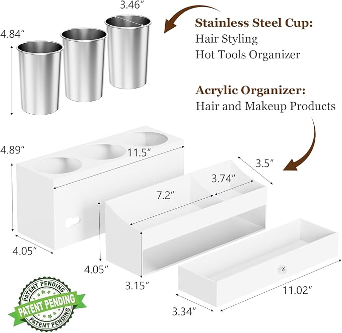 Acrylic Hair Dryer Holder with Drawer, Bathroom Organizer Countertop Drawers - Image 7