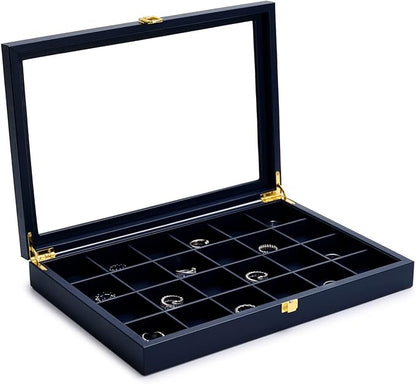 Oirlv Premium Blue Leather 24 Grid Jewelry Tray - Image 2
