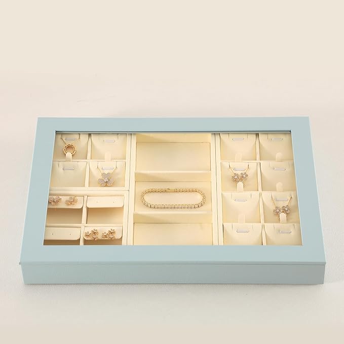Dark Blue Jewelry Display Tray Ring Necklace Earring Bangle Organizer - Image 5