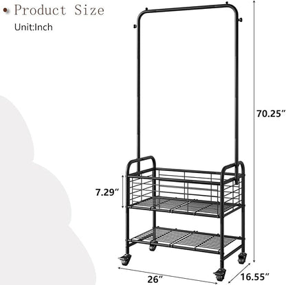 SUOERNUO Laundry Cart with Hanging Rack Rolling Laundry Hamper Sorter with - Image 5