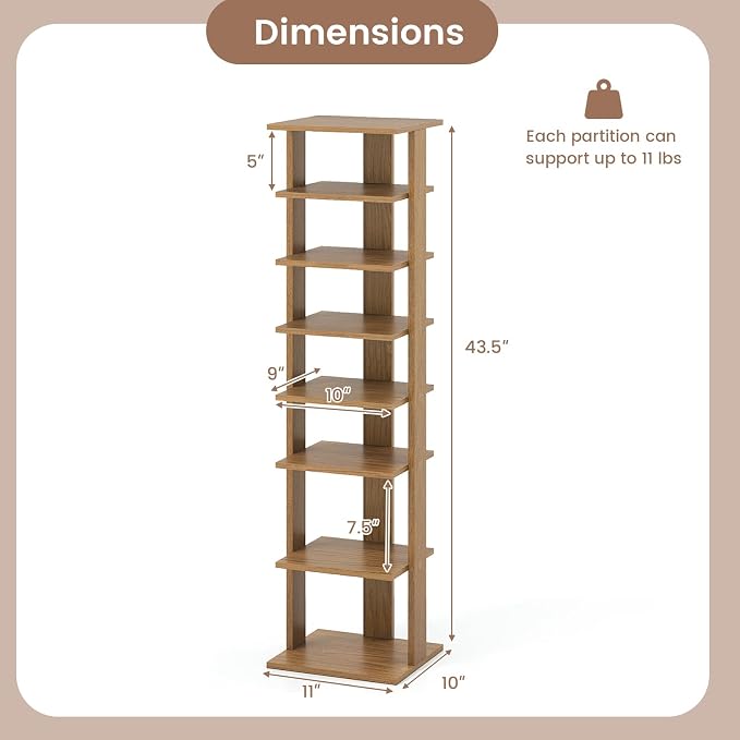 Tangkula 8-Tier Vertical Shoe Rack, Space-Saving Corner Shoe Organizer - Image 2