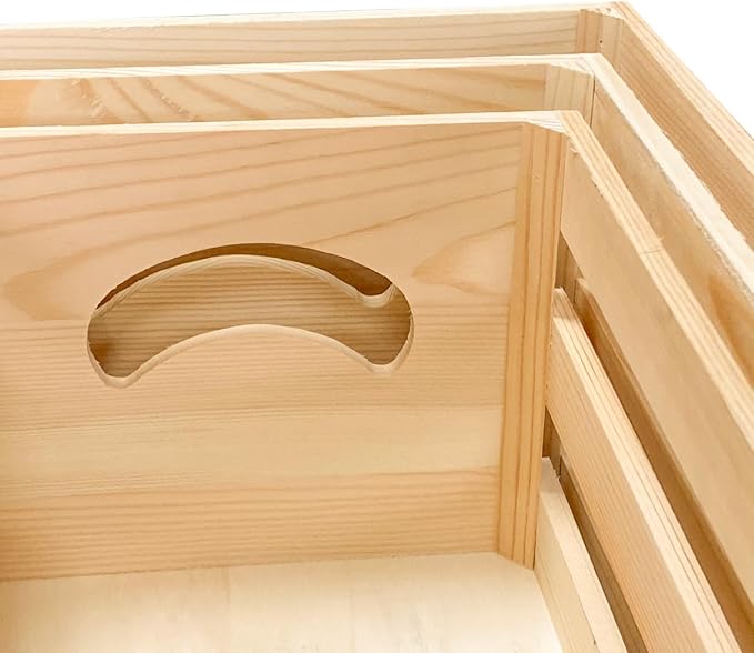 3 Pieces Wooden Pallet Crates Nesting Unfinished Wood Trays Storage - Image 6
