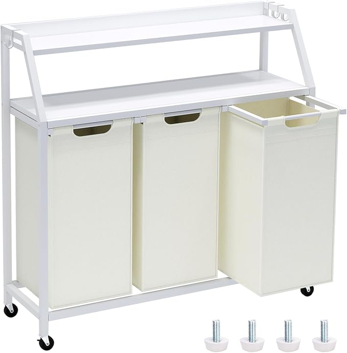 Laundry Hamper, Laundry Sorter 3 Section, Rolling Laundry Basket by Timberer