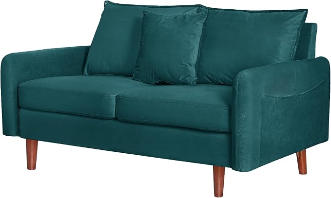 56.1" Round armrest Velvet Loveseat Sofa, mid-Century Modern Style, Luxurious - Image 5