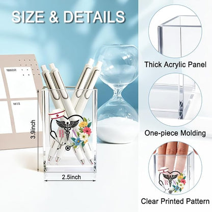 RN Acrylic Pencil Holder Cup, Floral Stethoscope Pen Holder - Image 2