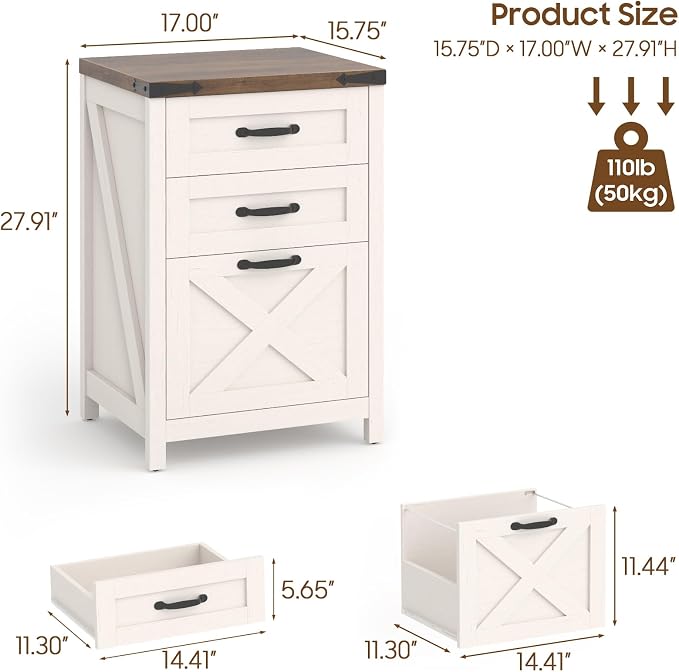 Farmhouse File Cabinet with 3 Drawers - Image 3