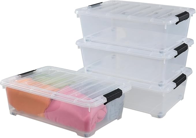Xyskin 4 Packs 20 Quart Plastic Under Bed Storage Box, Winter Clothing - Image 4