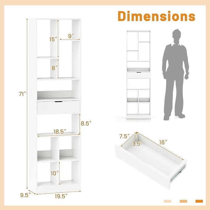 Tangkula 71” Tall Bookcase - Image 3