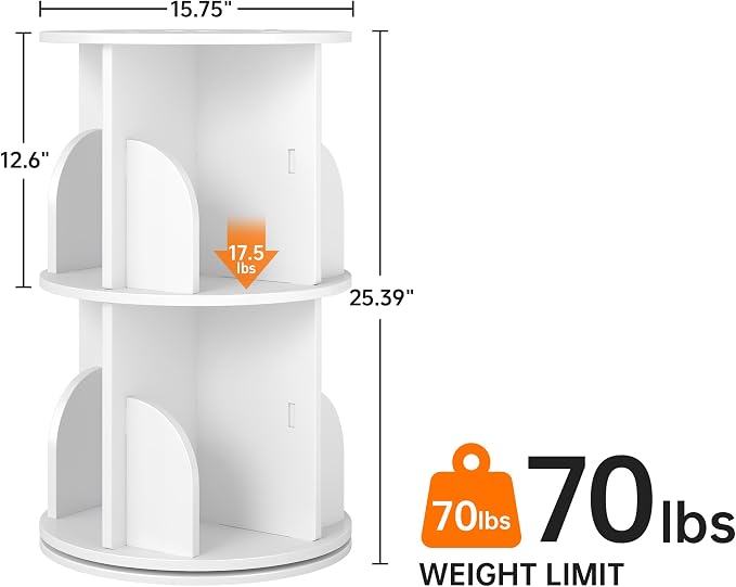 Rotating 2-Tier Bookshelf Tower, 360° Spinning Corner Bookcase - Image 2