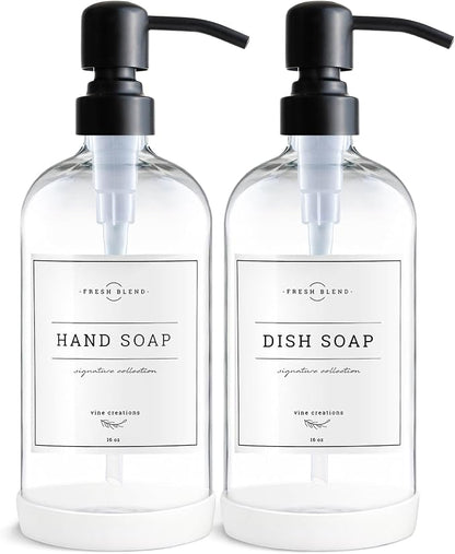 Vine Creations Clear Glass Soap Dispenser, 2 Pack Kitchen Soap Dispenser Set by VineCreations