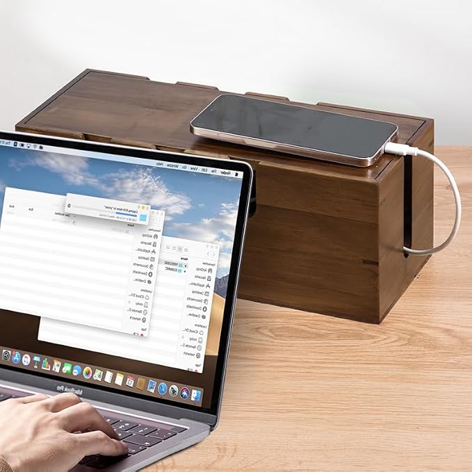 Large Cable Management Box, Wooden Cord Hider Desk Organizer, Power Strip and - Image 6