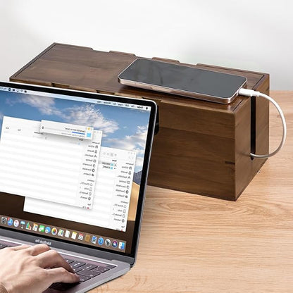 Large Cable Management Box, Wooden Cord Hider Desk Organizer, Power Strip and - Image 6