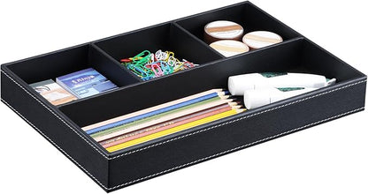 KINGFOM Pu Leather Desk Organizer Tray, 4 Compartment Office Storage Supplies by KingfomLeatherHomeOfficeDecor