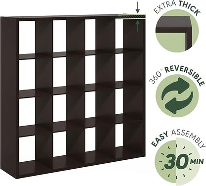 Furinno Cubicle 16-Cube Book Shelf, Extra Thick Frame Bookshelf, Dark Oak | - Image 6