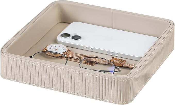 PU Leather Valet Tray Organizer, Small Nightstand Organizer Bedside Desktop by Cretkhp