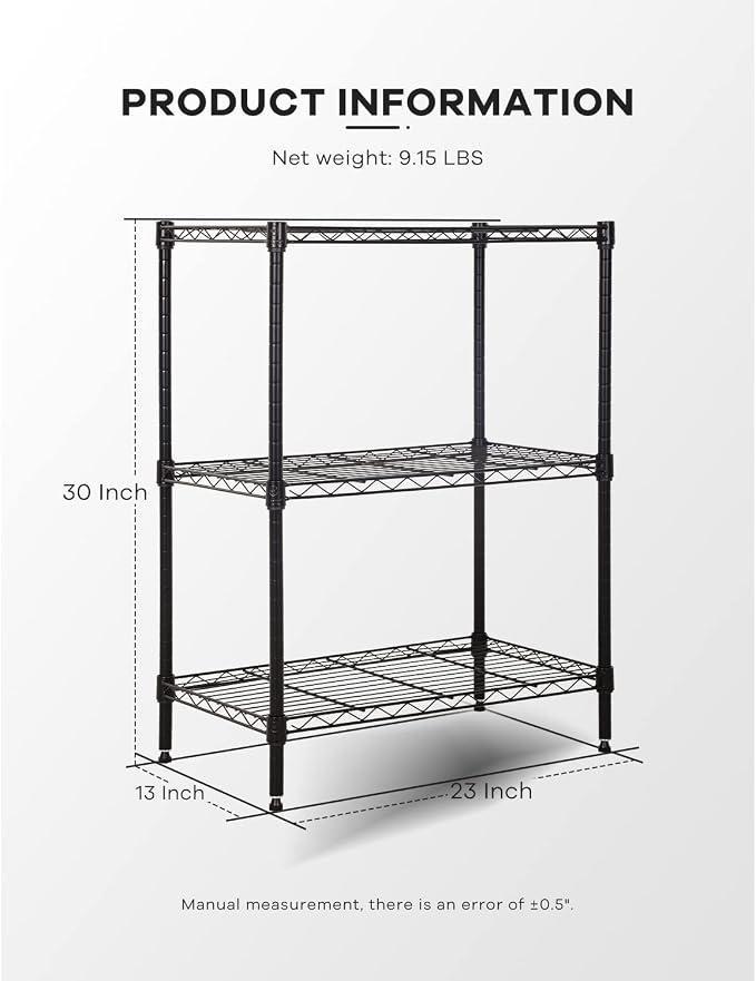 3-Tier Storage Shelves Adjustable, MGHH Wire Shelving Heavy Duty Storage Rack - Image 3
