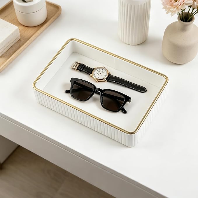 PU Leather Valet Tray, Desk Organizer Tray Nightstand Organizer Trinket Dish - Image 3