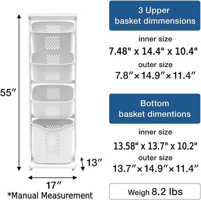 Japard Rolling Laundry Hamper Ultra Slim 22.9 Gal, 4 Sorter Vertical Stackable - Image 5