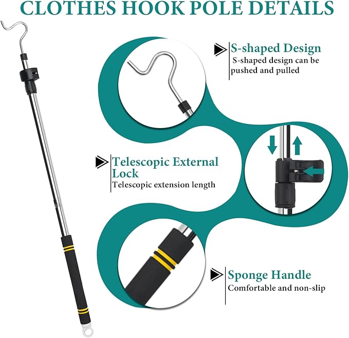 Clothes Hanger Reaching Hook Telescopic Adjustment clothes hook pole Light and - Image 3