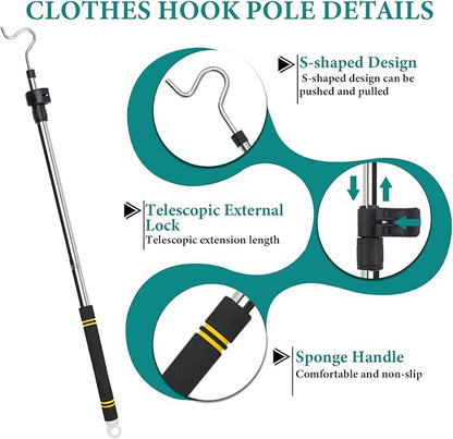 Clothes Hanger Reaching Hook Telescopic Adjustment clothes hook pole Light and - Image 3