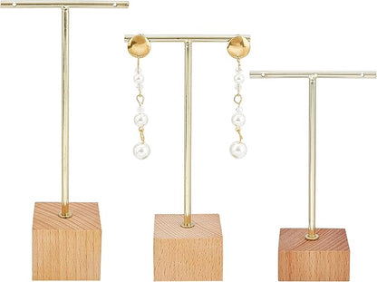 FINGERINSPIRE 3 Pcs Gold Metal T Bar Earring Display Stand 6.3/5.5/4.5 Inch by FINGERINSPIRE