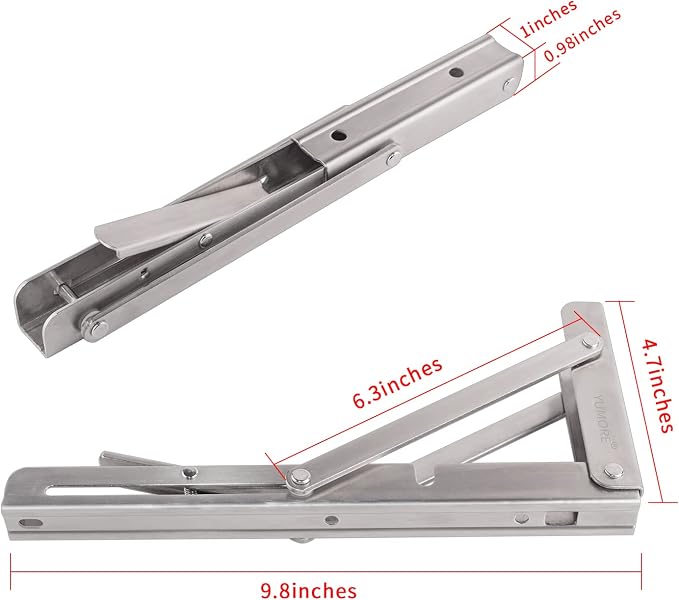 YUMORE Folding Shelf Brackets 10", Max Load: 330lb Heavy Duty Stainless Steel - Image 8
