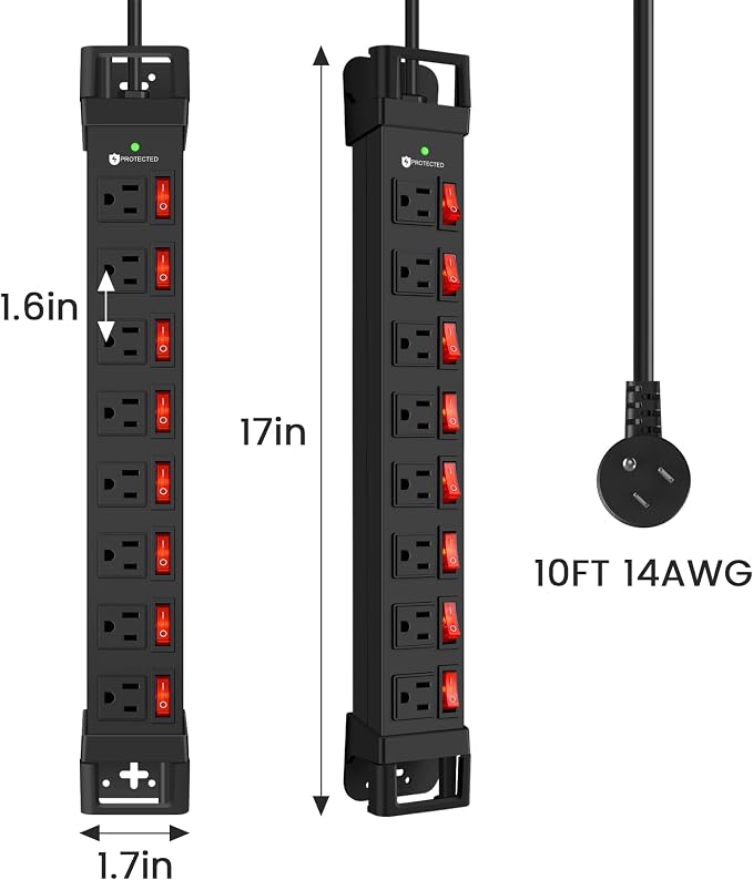 Heavy Duty Power Strip with Individual Switches, 8 Outlets 14 Gauge Industrial - Image 7