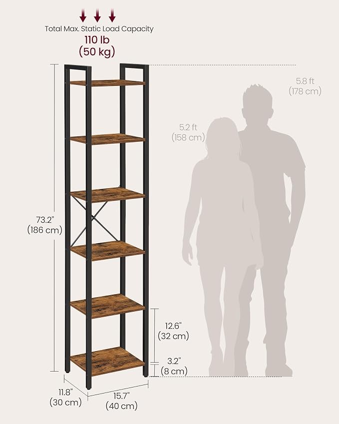 VASAGLE 6-Tier Bookshelf, Bookcase - Image 3