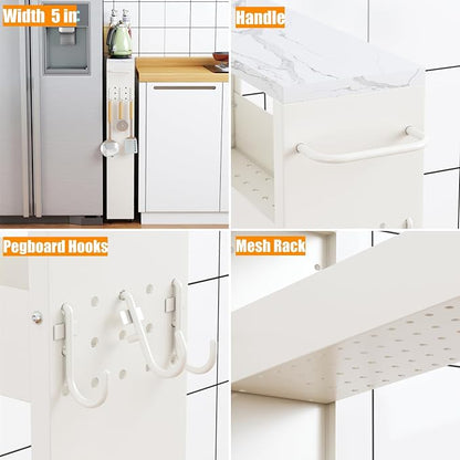 Slim Storage Cart, 5 in Width, 4-Tier White Rolling Cart - Image 7