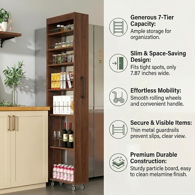 Slim Rolling Storage Cart, 7-Tier Pull-Out Spice Rack - Image 4
