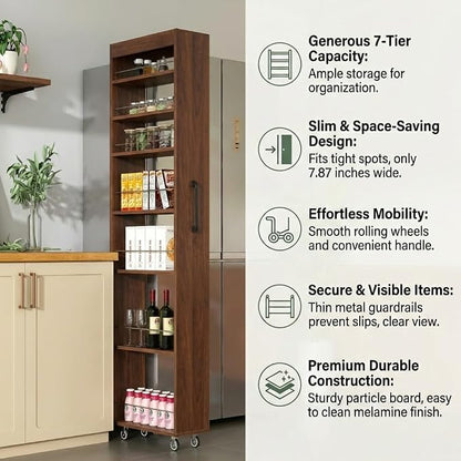 Slim Rolling Storage Cart, 7-Tier Pull-Out Spice Rack - Image 4
