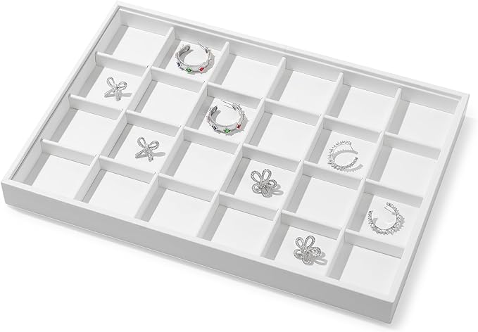 Oirlv Premium White Leather Stackable Jewelry Tray 24 Grid Jewelry Drawer - Image 4