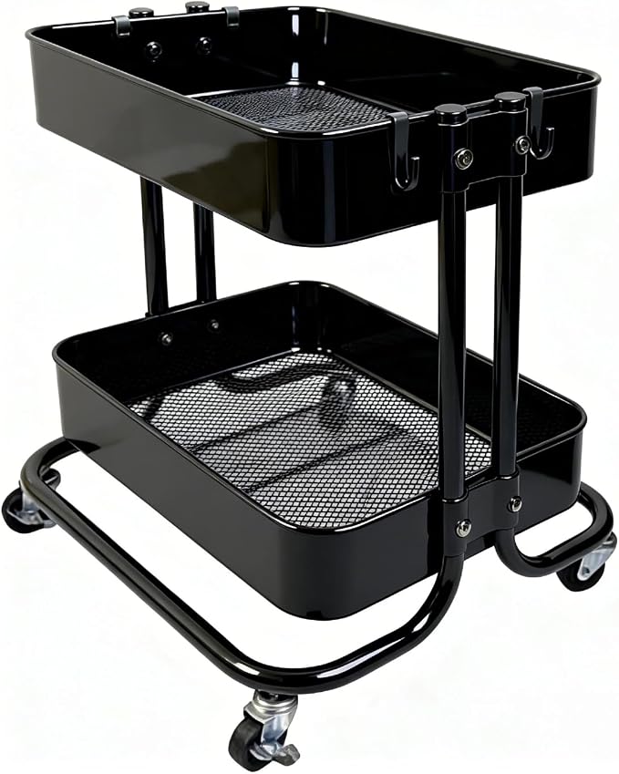 2 Tier Cart with Wheels Heavy Duty Metal Rolling Storage Cart by LIWNYRK