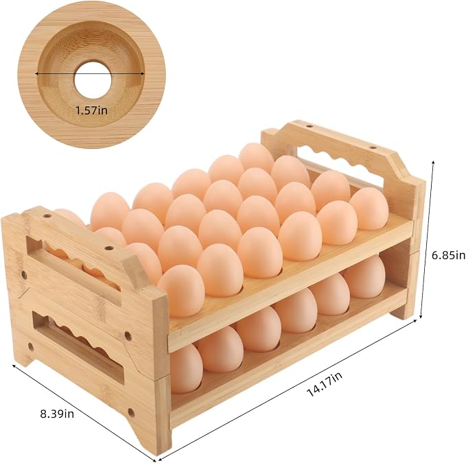 Egg Holder, 2 Tier Egg Holder Countertop, Bamboo Egg Organizer and Storage - Image 2